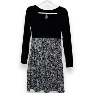 🍀 prAna Lagoon Kasey Long Sleeve Knee Length Fit & Flare Dress Black White XS